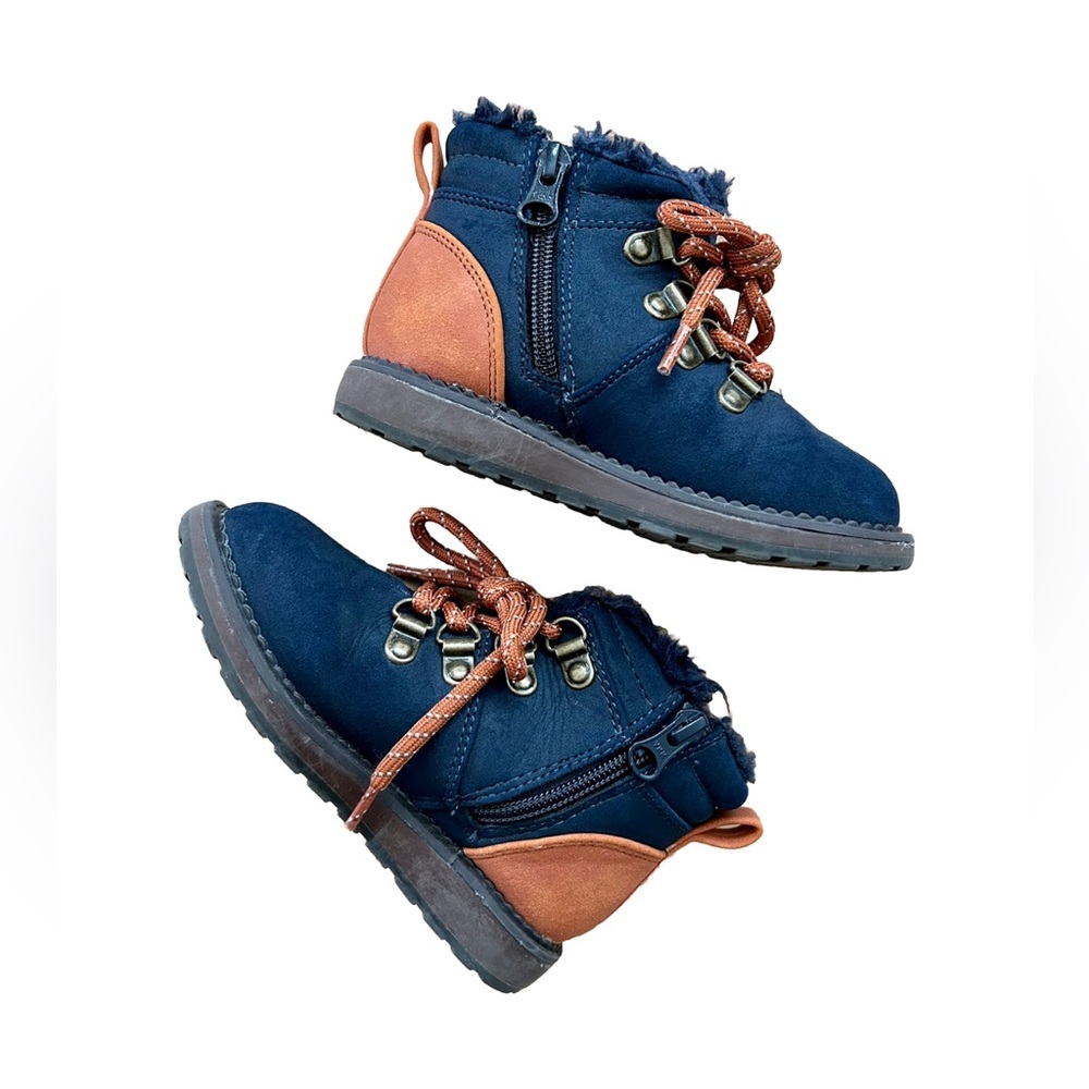 CAT & JACK Ryker Winter Boot TODDLER SIZE 8 Blue Lined Faux fur High Top Lace